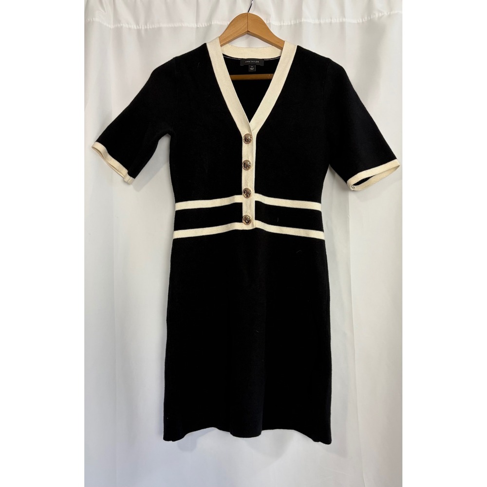 Ann Taylor Classic Black Button Front Sweater Dress XS Office Workwear Capsule